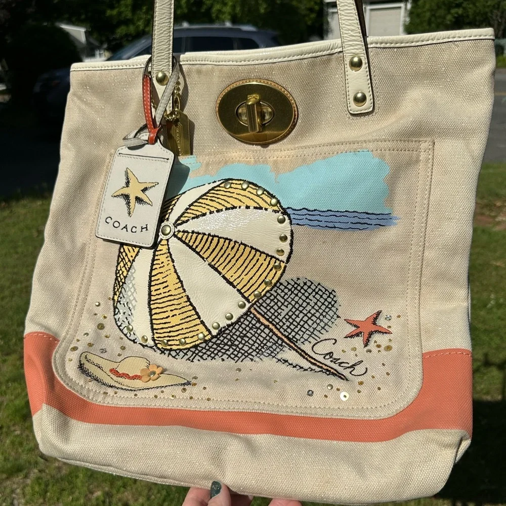 Coach x Pierre Le Tan 14962 Beach Umbrella Canvas Embellish Tote GUC 2010 - Picture 6 of 16